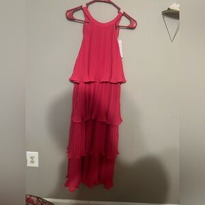 Hot pink tiered halter top dress